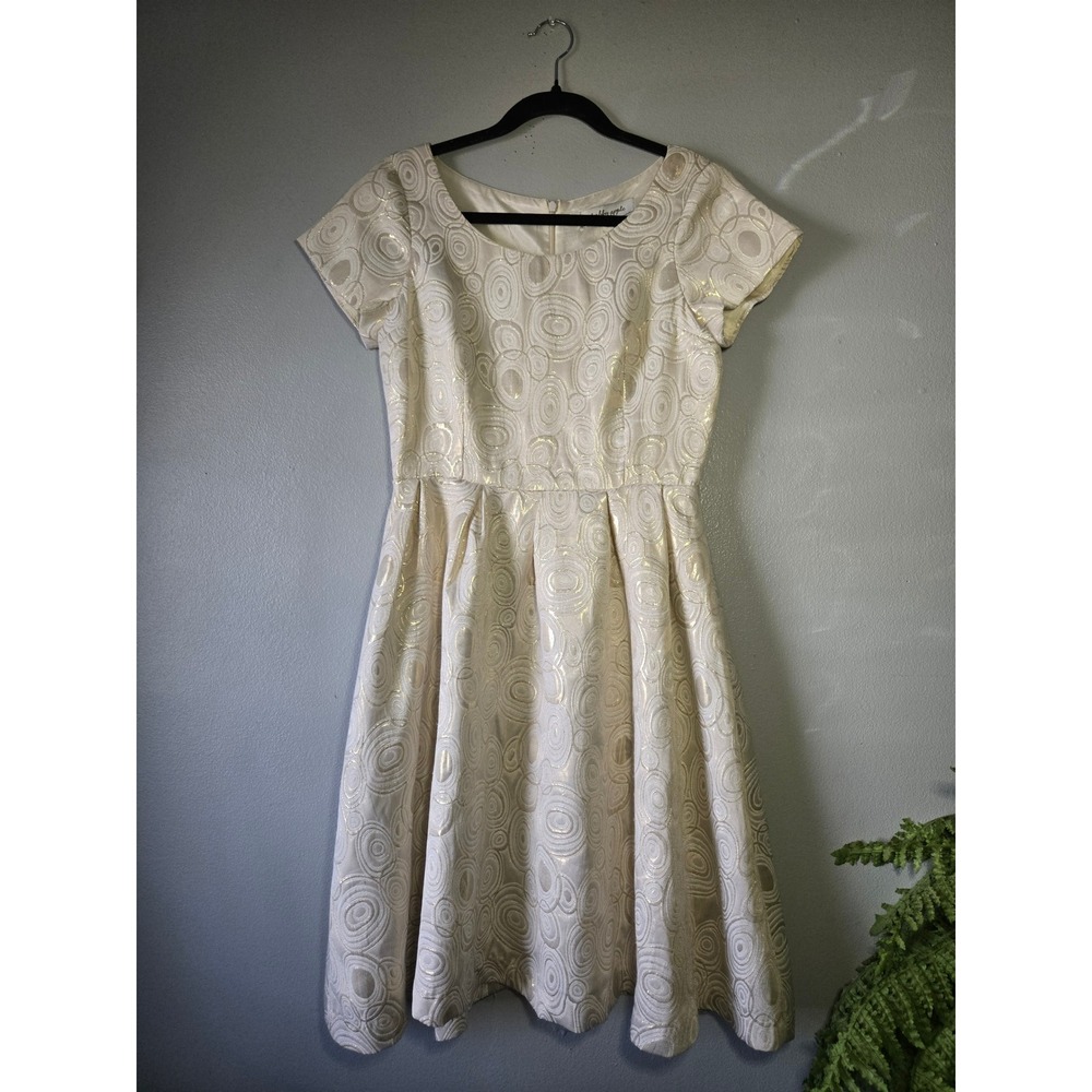 Shabby Apple Ivory Gold Fit & Flare Dress Size 6 Vintage‎ Inspired